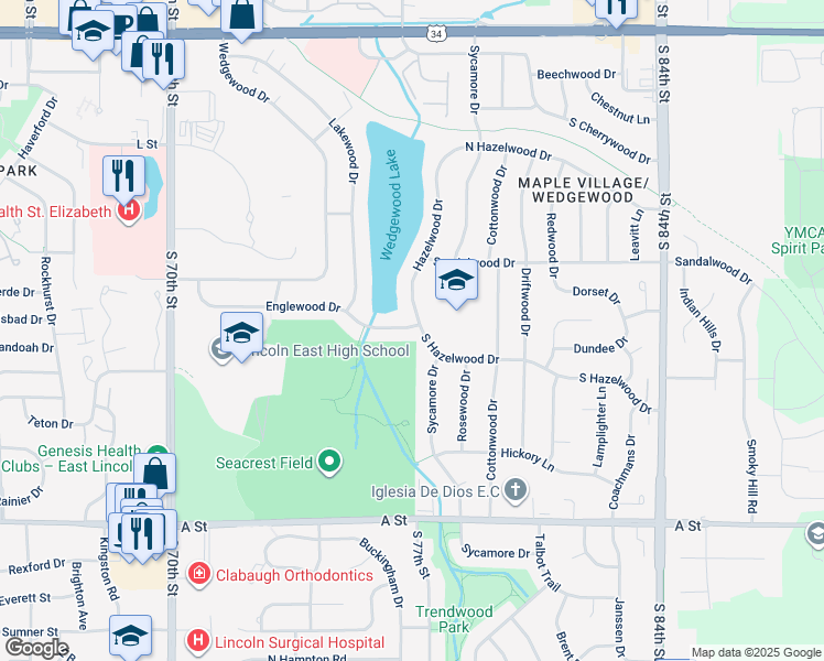 map of restaurants, bars, coffee shops, grocery stores, and more near in Lincoln