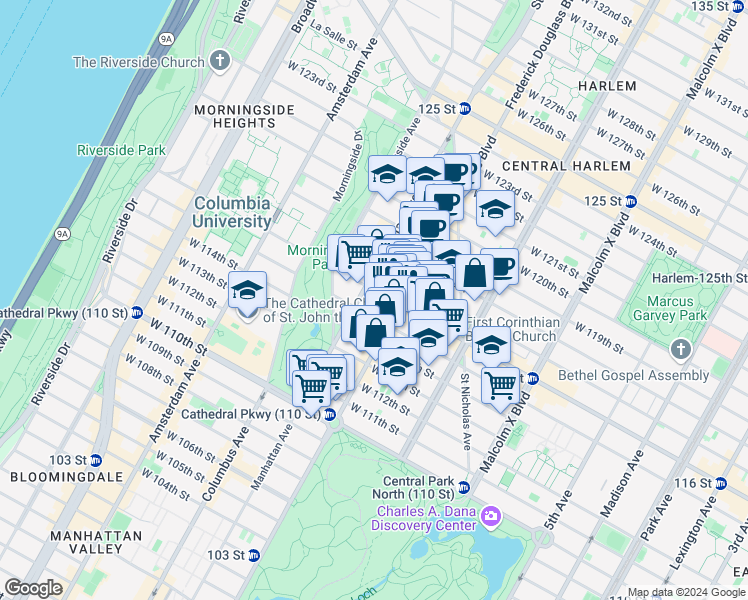 map of restaurants, bars, coffee shops, grocery stores, and more near in New York