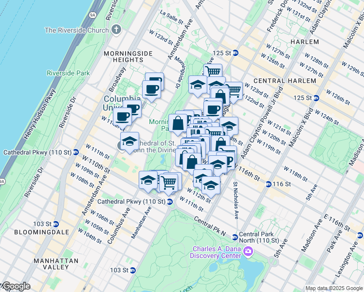 map of restaurants, bars, coffee shops, grocery stores, and more near in New York