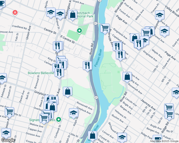 map of restaurants, bars, coffee shops, grocery stores, and more near 760 Main Street in Belleville