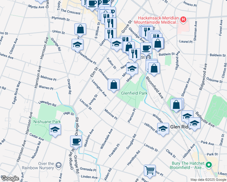 map of restaurants, bars, coffee shops, grocery stores, and more near 36 Lexington Avenue in Montclair