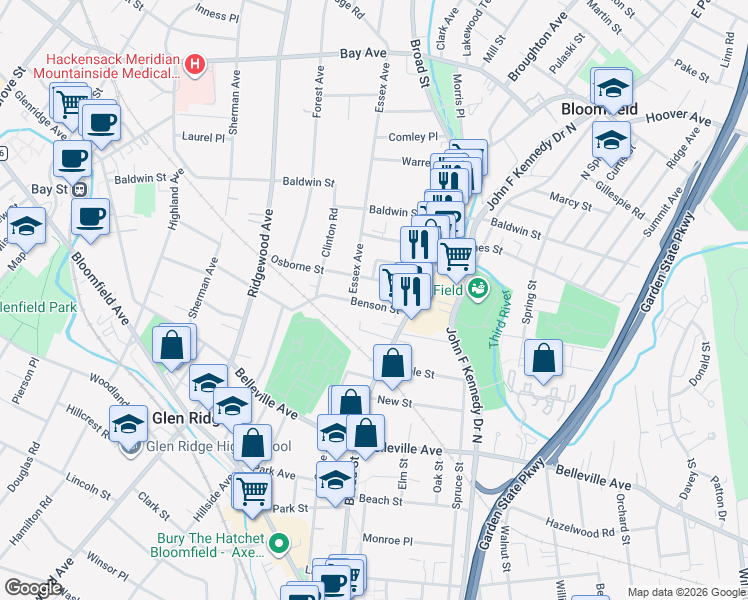 map of restaurants, bars, coffee shops, grocery stores, and more near 31 Benson Street in Bloomfield