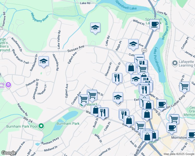 map of restaurants, bars, coffee shops, grocery stores, and more near 23 Kenmuir Avenue in Morristown
