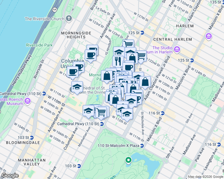 map of restaurants, bars, coffee shops, grocery stores, and more near in New York