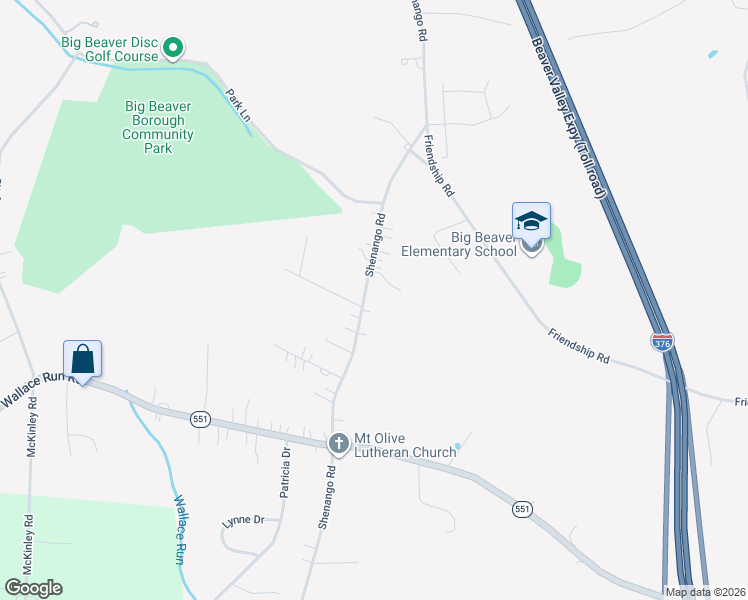 map of restaurants, bars, coffee shops, grocery stores, and more near 1222 Shenango Rd in Darlington