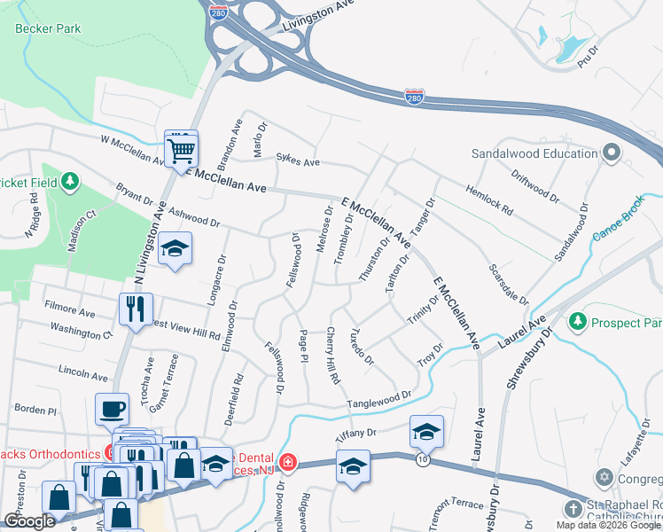 map of restaurants, bars, coffee shops, grocery stores, and more near 18 Trombley Drive in Livingston