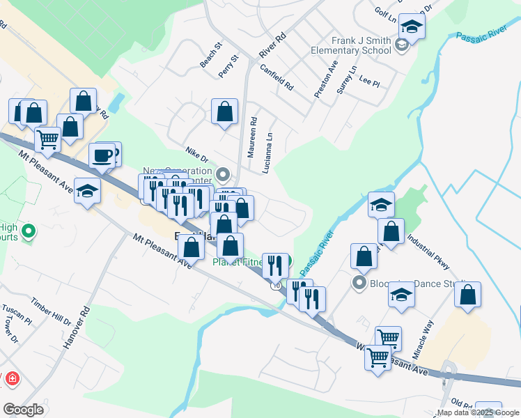 map of restaurants, bars, coffee shops, grocery stores, and more near 30 Castle Ridge Drive in East Hanover