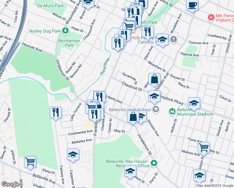 map of restaurants, bars, coffee shops, grocery stores, and more near 63 Ligham Street in Belleville