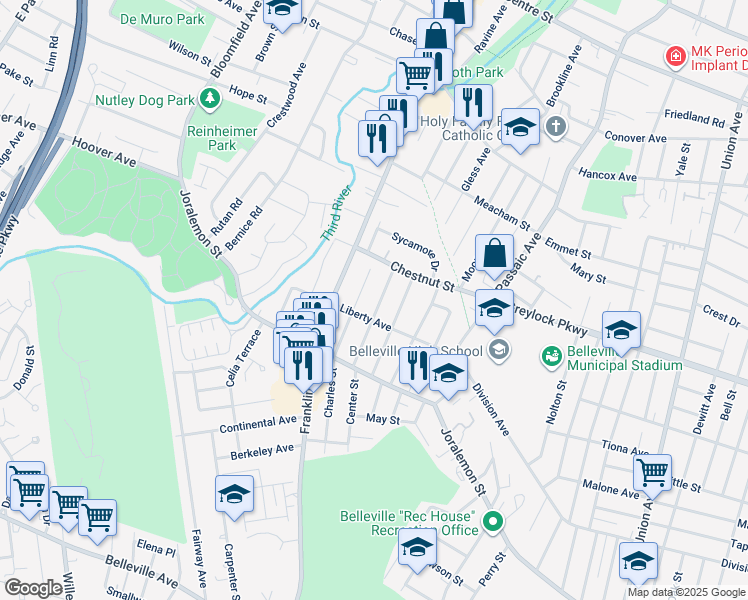 map of restaurants, bars, coffee shops, grocery stores, and more near 63 Ligham Street in Belleville