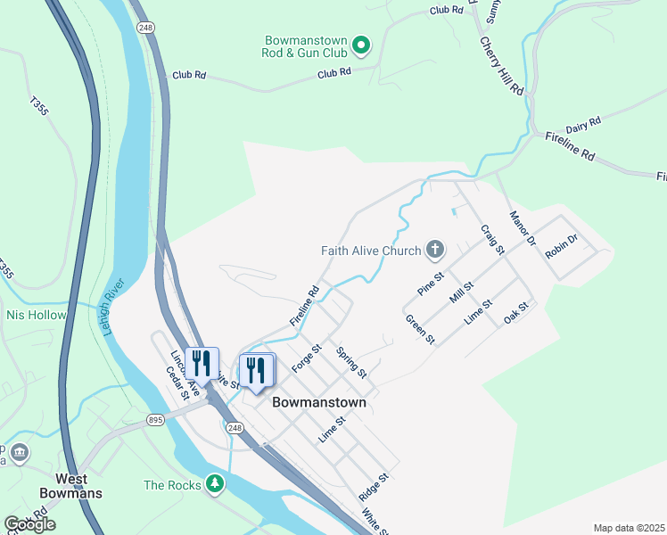 map of restaurants, bars, coffee shops, grocery stores, and more near 519 Fireline Road in Palmerton