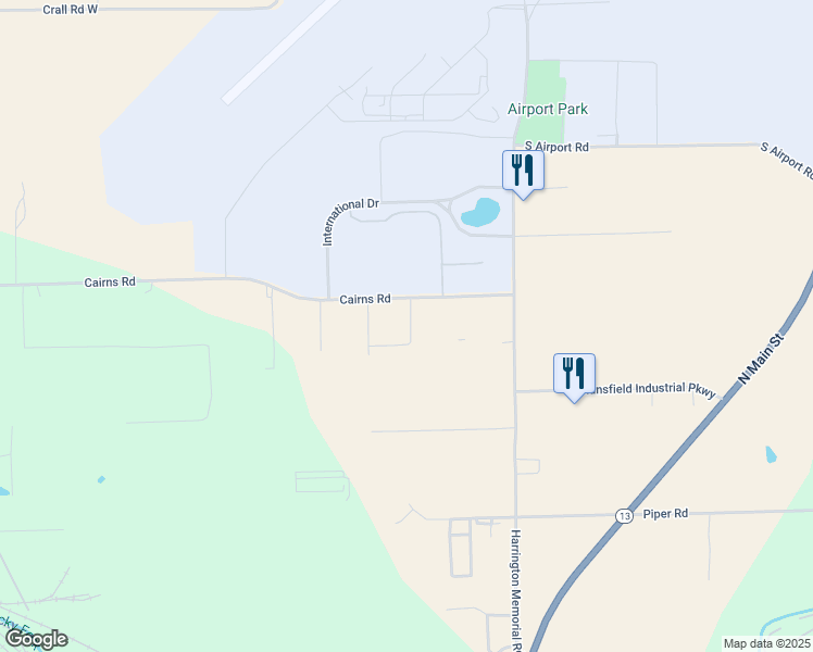 map of restaurants, bars, coffee shops, grocery stores, and more near 101 Cairns Road in Mansfield