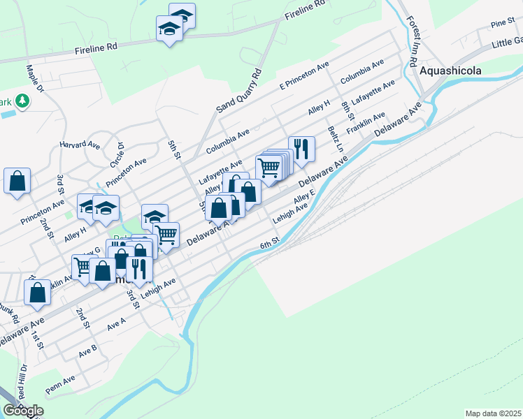 map of restaurants, bars, coffee shops, grocery stores, and more near 582 Delaware Avenue in Palmerton
