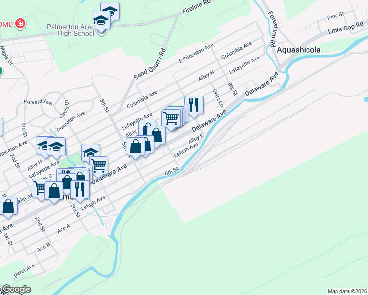 map of restaurants, bars, coffee shops, grocery stores, and more near 622 Lehigh Avenue in Palmerton