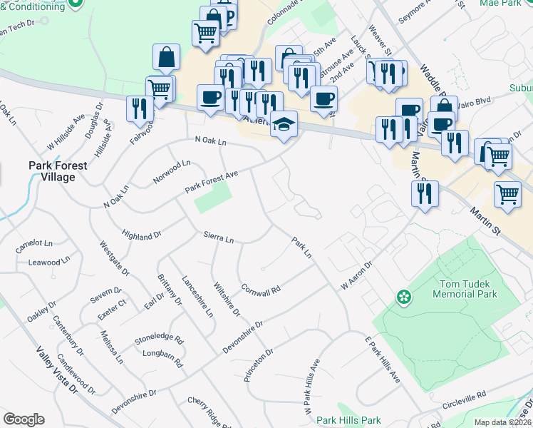 map of restaurants, bars, coffee shops, grocery stores, and more near 407 Park Lane in State College