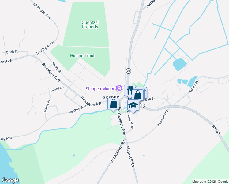 map of restaurants, bars, coffee shops, grocery stores, and more near 20 Belvidere Avenue in Oxford