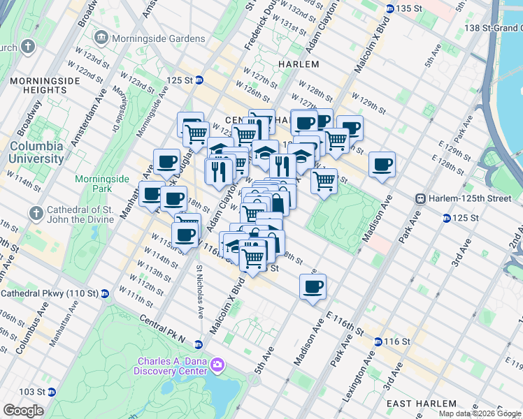 map of restaurants, bars, coffee shops, grocery stores, and more near in New York