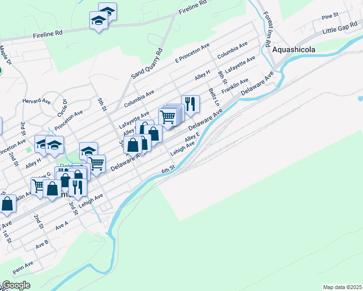 map of restaurants, bars, coffee shops, grocery stores, and more near 623 Lehigh Avenue in Palmerton