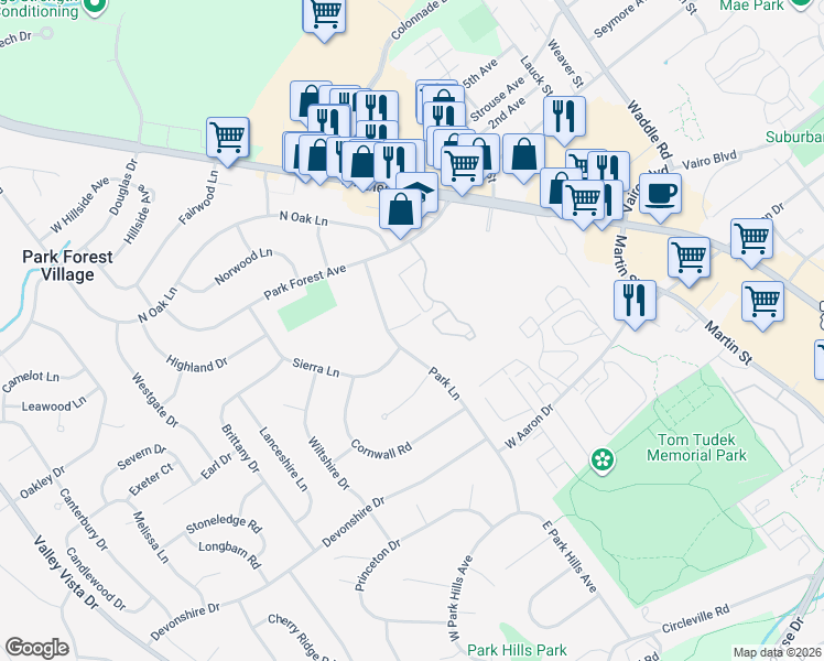 map of restaurants, bars, coffee shops, grocery stores, and more near 401-407 Park Lane in State College
