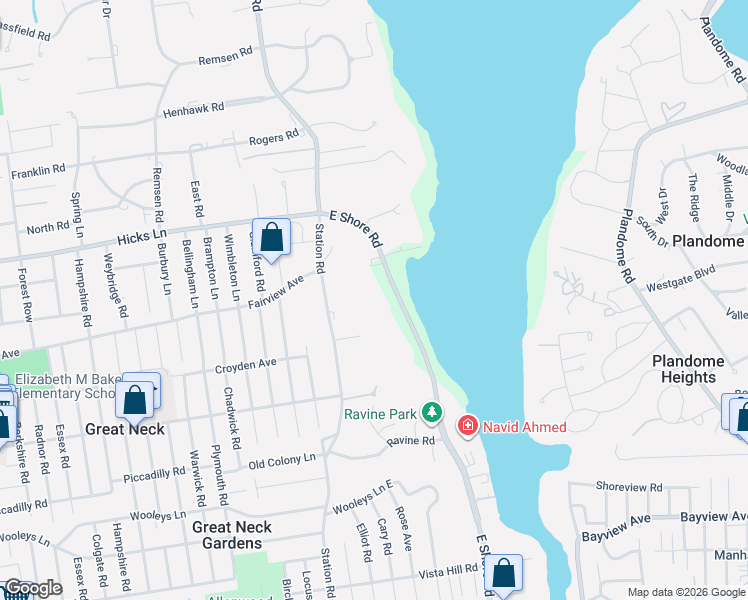 map of restaurants, bars, coffee shops, grocery stores, and more near 365 East Shore Road in Great Neck