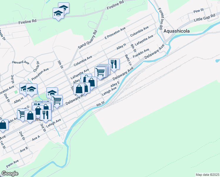 map of restaurants, bars, coffee shops, grocery stores, and more near 627 Lehigh Avenue in Palmerton