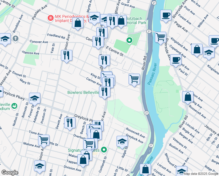 map of restaurants, bars, coffee shops, grocery stores, and more near 726 Washington Ave in Belleville