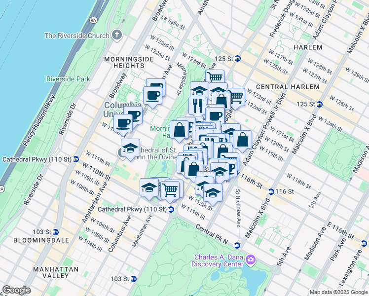 map of restaurants, bars, coffee shops, grocery stores, and more near in New York
