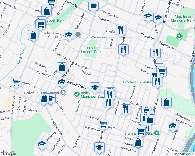 map of restaurants, bars, coffee shops, grocery stores, and more near 201 Adelaide Street in Belleville