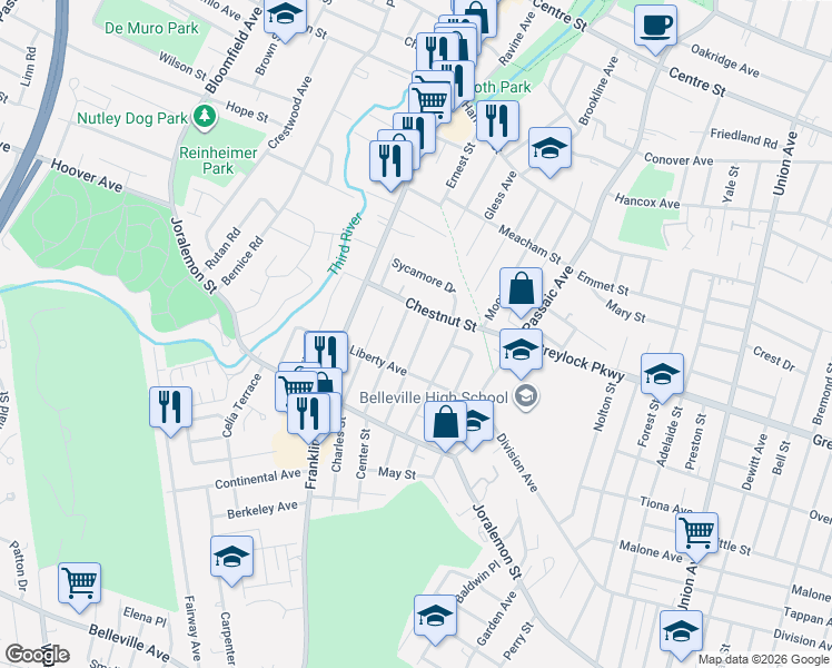 map of restaurants, bars, coffee shops, grocery stores, and more near 67 Wilber Street in Belleville