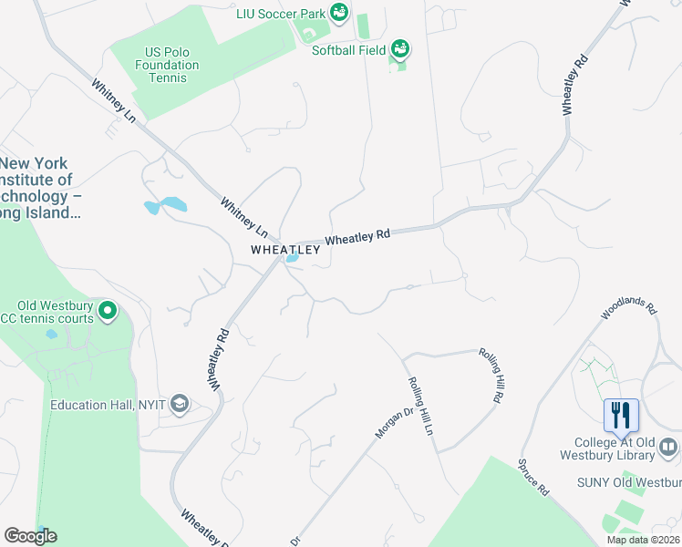 map of restaurants, bars, coffee shops, grocery stores, and more near 35 Clock Tower Lane in Old Westbury