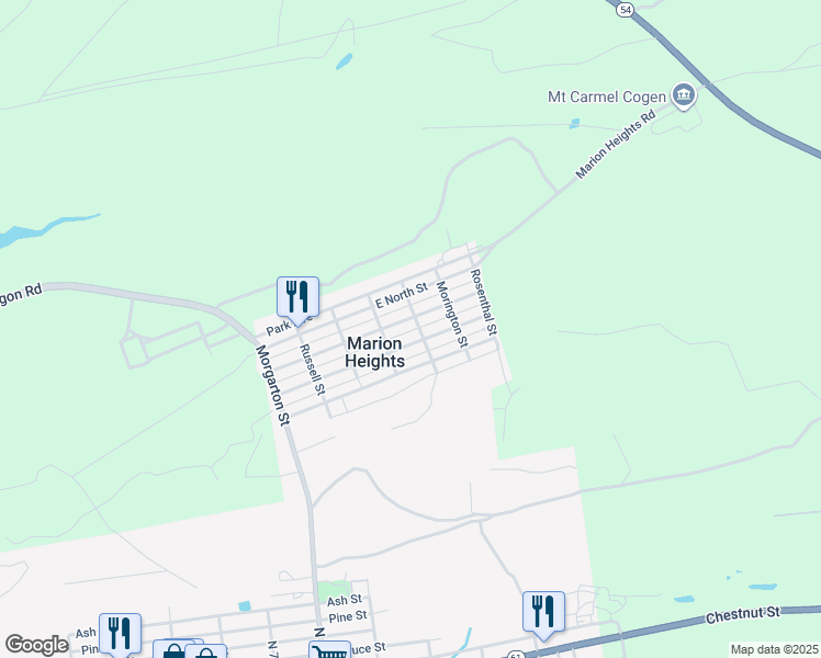 map of restaurants, bars, coffee shops, grocery stores, and more near in Marion Heights