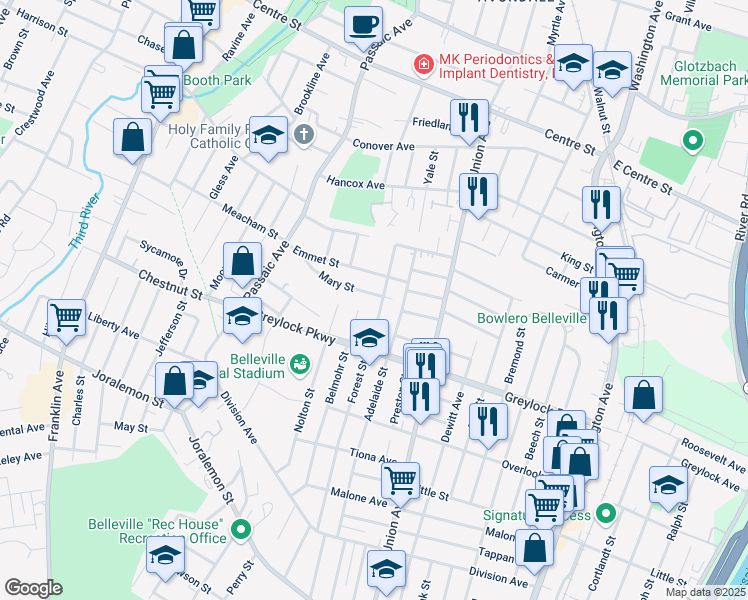 map of restaurants, bars, coffee shops, grocery stores, and more near 201 Adelaide Street in Belleville