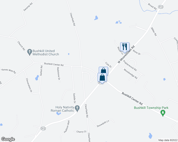 map of restaurants, bars, coffee shops, grocery stores, and more near 1337 Bushkill Center Road in Wind Gap