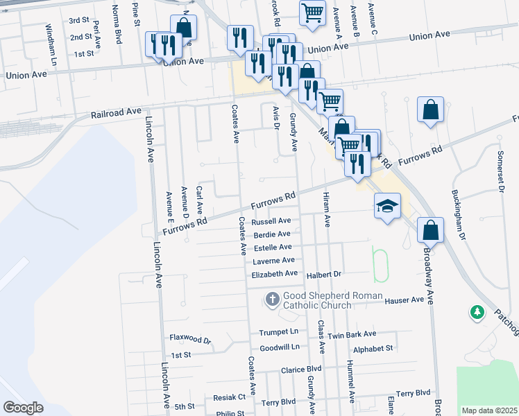 map of restaurants, bars, coffee shops, grocery stores, and more near 1552 Tanner Street in Holbrook