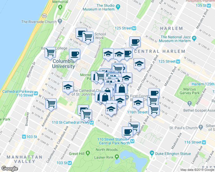 map of restaurants, bars, coffee shops, grocery stores, and more near in New York