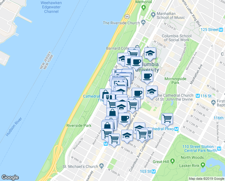 map of restaurants, bars, coffee shops, grocery stores, and more near in New York