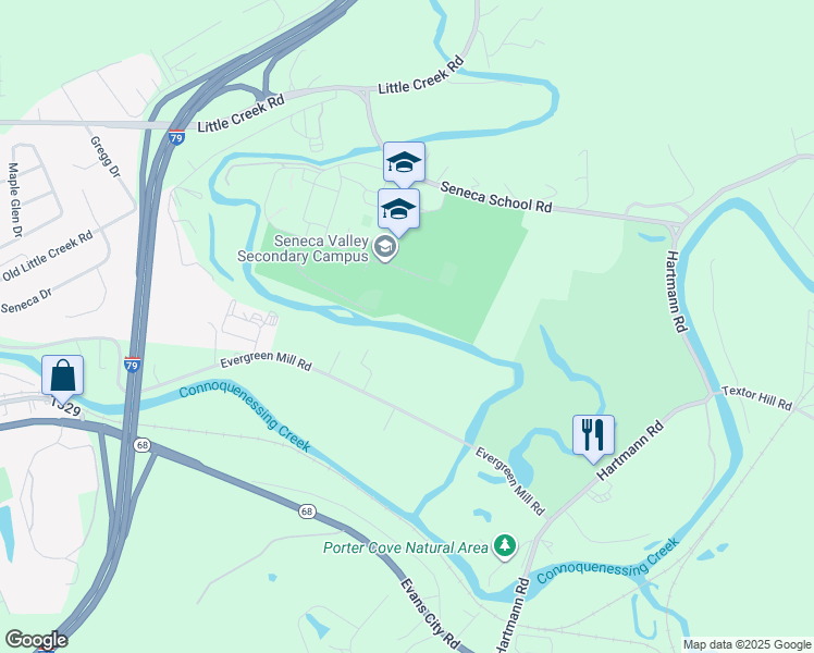 map of restaurants, bars, coffee shops, grocery stores, and more near 191 Evergreen Mill Road in Harmony