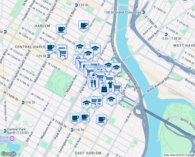 map of restaurants, bars, coffee shops, grocery stores, and more near in New York