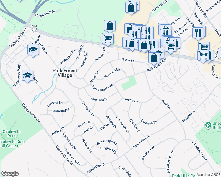 map of restaurants, bars, coffee shops, grocery stores, and more near 1954 Park Forest Avenue in State College