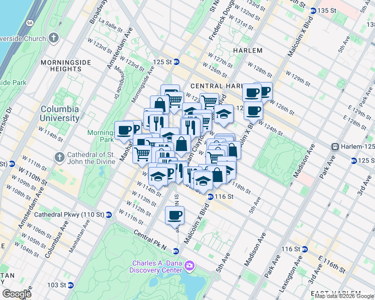 map of restaurants, bars, coffee shops, grocery stores, and more near in New York