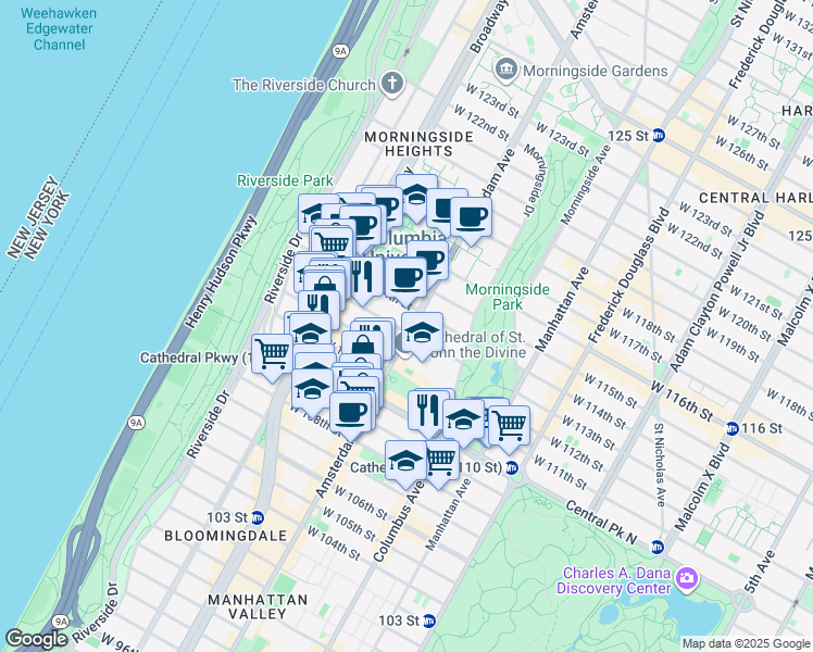 map of restaurants, bars, coffee shops, grocery stores, and more near in New York