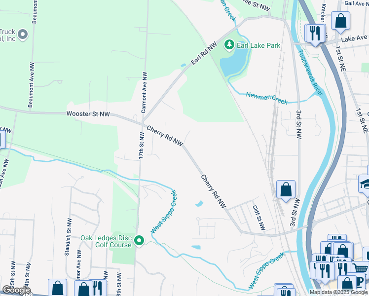 map of restaurants, bars, coffee shops, grocery stores, and more near 1308 Cherry Road Northwest in Massillon