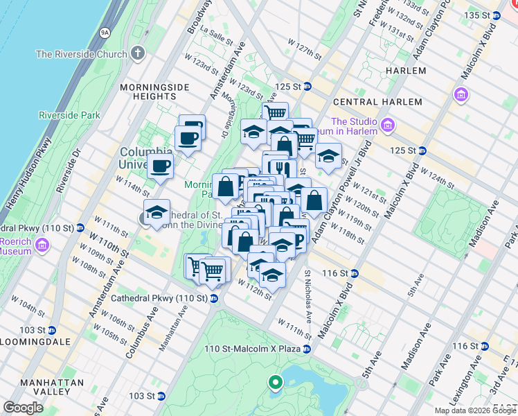 map of restaurants, bars, coffee shops, grocery stores, and more near in New York