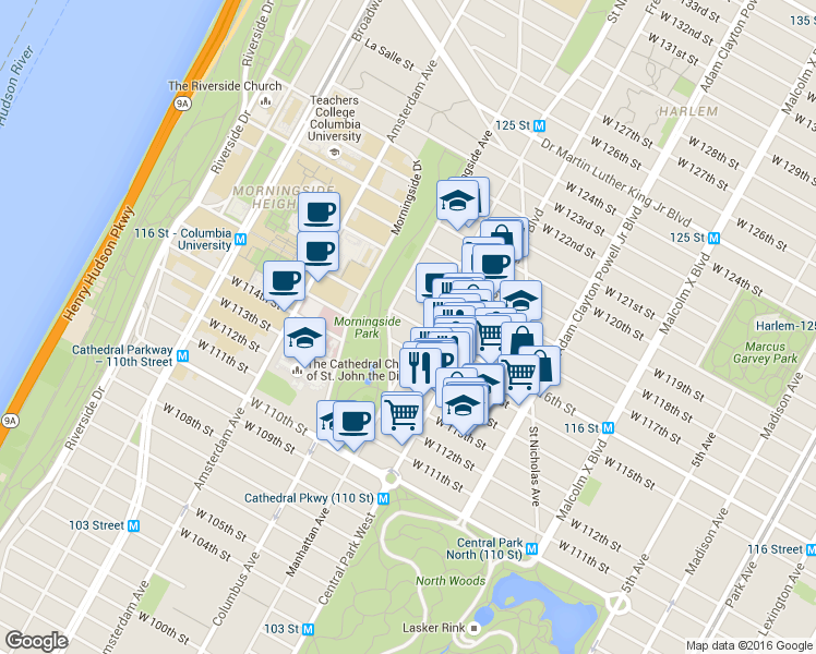 map of restaurants, bars, coffee shops, grocery stores, and more near in New York