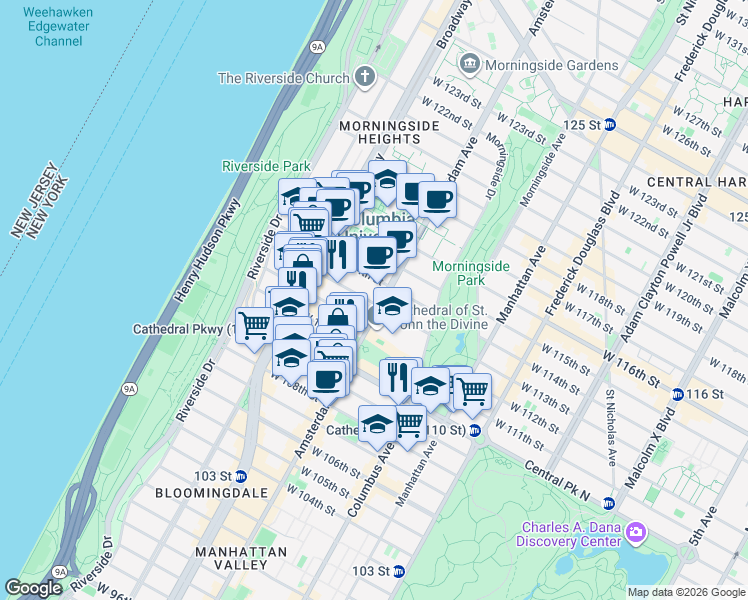 map of restaurants, bars, coffee shops, grocery stores, and more near in New York