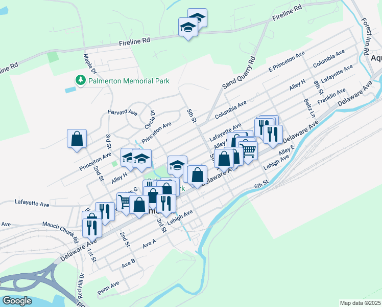 map of restaurants, bars, coffee shops, grocery stores, and more near 450 Lafayette Avenue in Palmerton