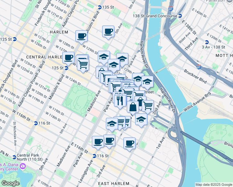 map of restaurants, bars, coffee shops, grocery stores, and more near in New York