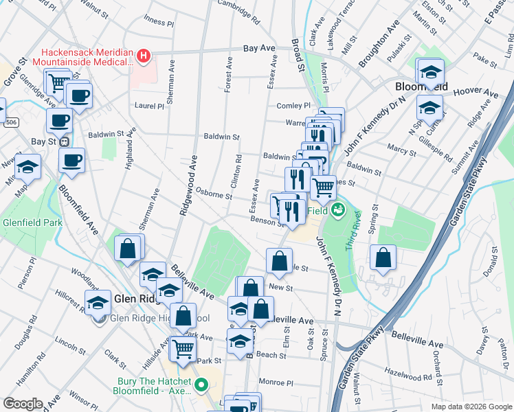 map of restaurants, bars, coffee shops, grocery stores, and more near 31 Benson Street in Bloomfield