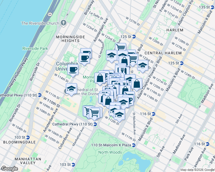 map of restaurants, bars, coffee shops, grocery stores, and more near in New York