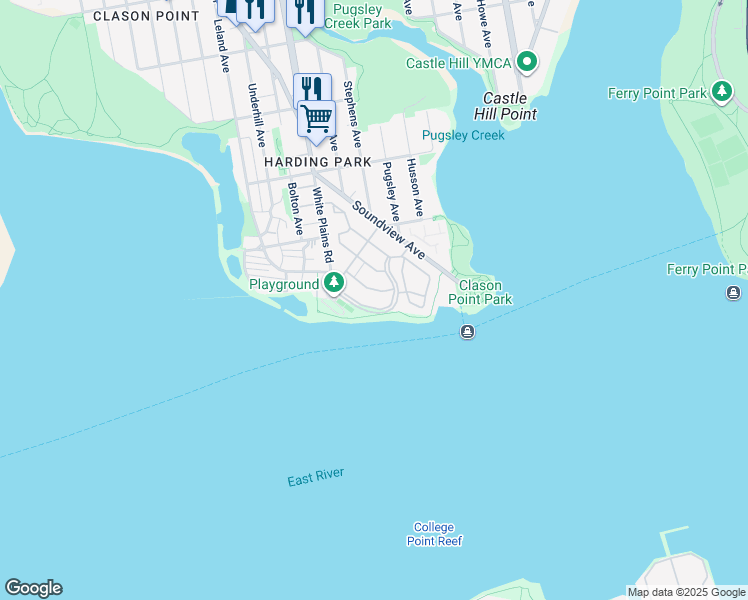 map of restaurants, bars, coffee shops, grocery stores, and more near 191 Surf Drive in Bronx