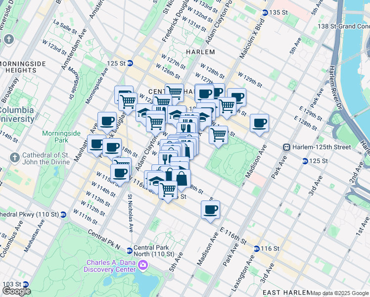 map of restaurants, bars, coffee shops, grocery stores, and more near in New York